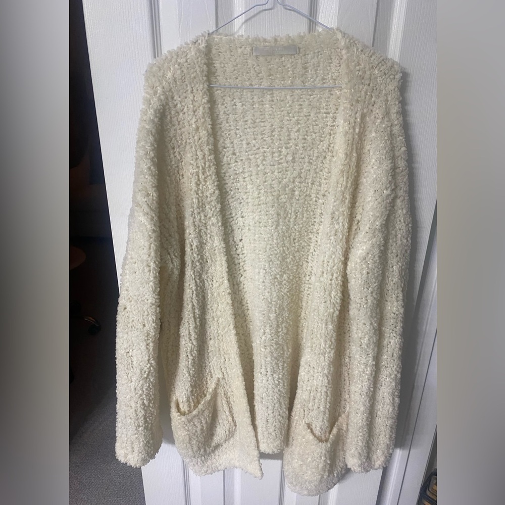 One Grey Day cozy cream women's open cardigan